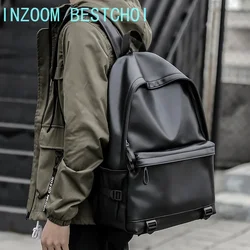 New Fashion Men's Leather Backpack Teen Black School Bag Boy College School Bag Laptop Backpack School Wind Leisure Bag