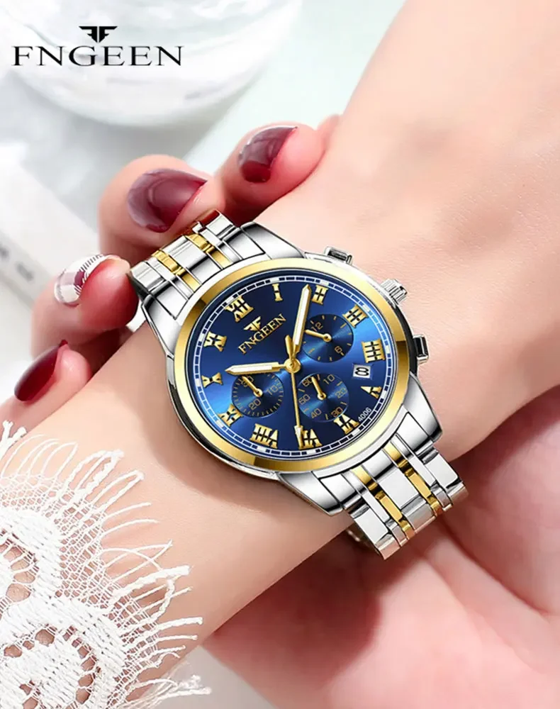 BINBOND Elegant Quartz Couple Watches Set - Stylish Waterproof Stainless Steel Valentine's Gift