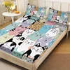 Cartoon Cat Print Fitted Sheet Set Non-slip Dustproof Mattress Cover Soft Comfortable Breathable Bedding Set For Bedroom 3