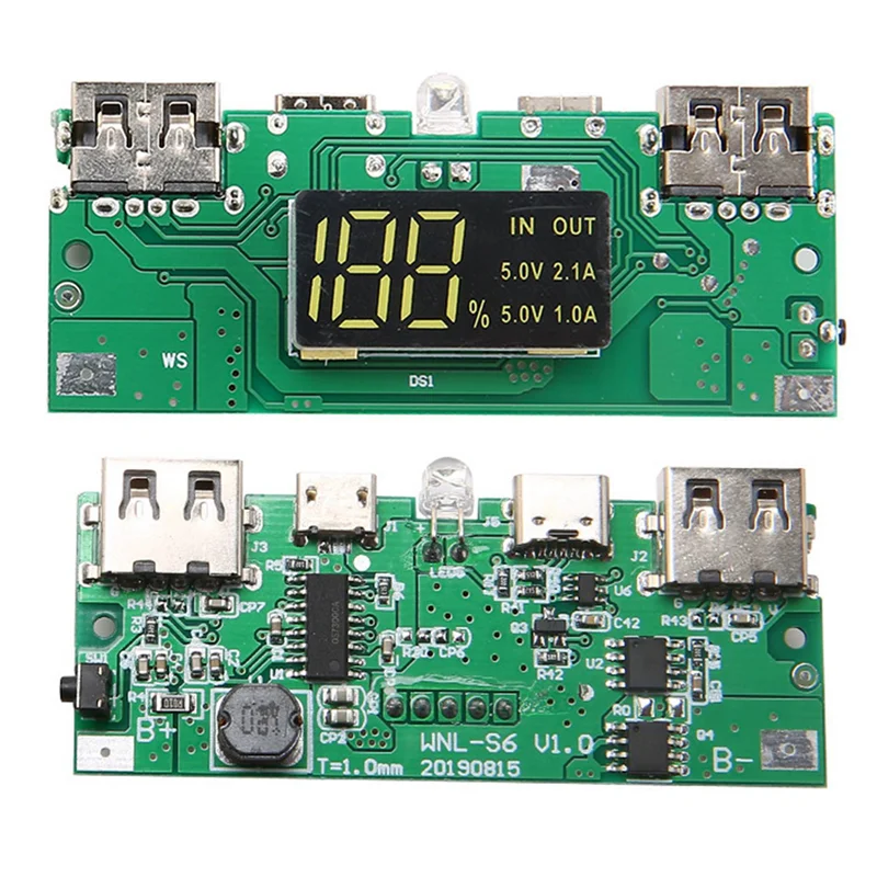 3X 18650 배터리 보조베터리 상자 5V 2.1A LCD 디스플레이 20000Mah 전원 보드 6X18650 배터리 DIY 보조베터리 케이스(검은색)-A74Z