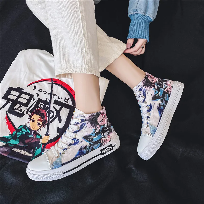 Dropshipping Inosuke Anime Sneakers Men Vulcanized Shoes Women Demon Slayer Cosplay Sports Running Shoes High Top Streetwear