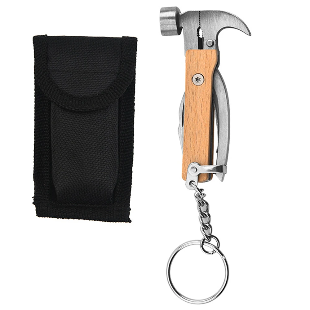 Multi-functional folding tool pliers with wooden handle Camping knife pliers claw hammer Multi-purpose Portable outdoor tool 5