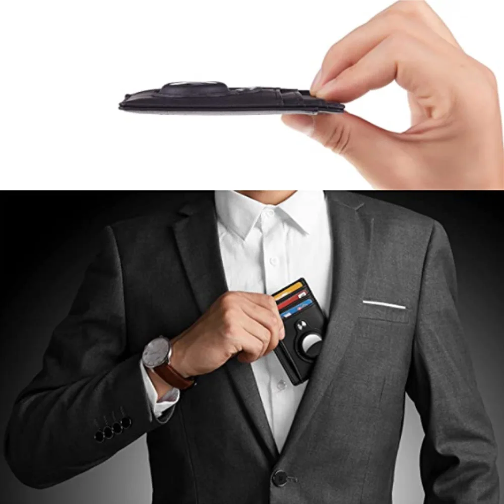 Enhanced Leather Slim Minimalist Wallet with AirTag Holder and ID Case