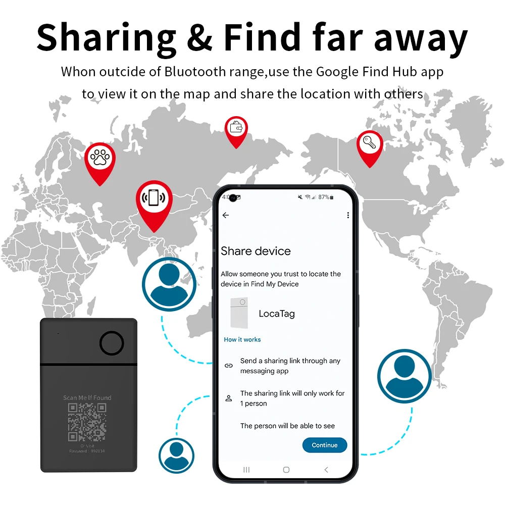 Localizzatore di schede GPS wireless ricaricabile Localizzatore Android certificato Google per Xiaomi Pixel Codice QR Smart Tag anti-smarrimento - immagine 3