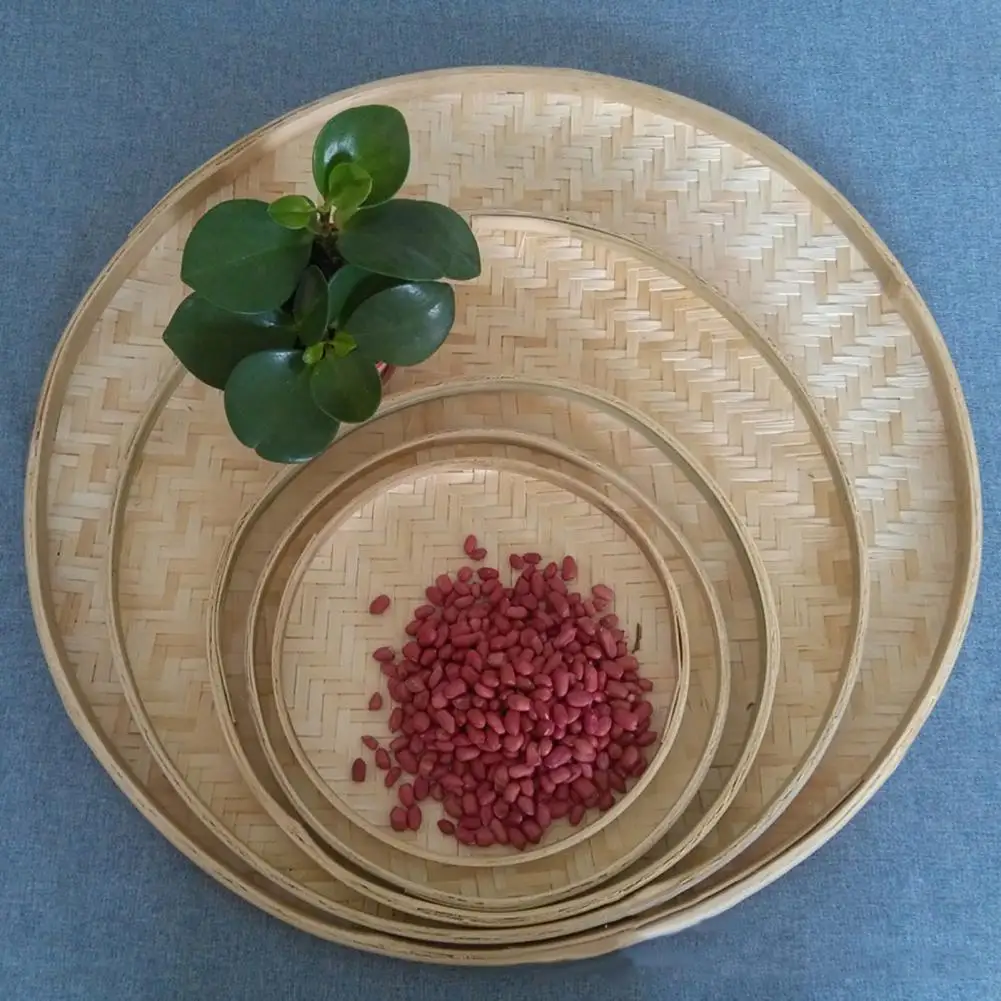 Handmade Weaving Storage Trays Bamboo Sieve Bamboo Raft Round Dustpan Decorative Fruit Bread Basket Kitchen Storage Food Sieve 4