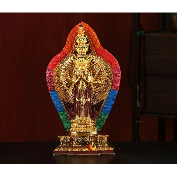 

38CM large -HOME family hall lobby effective protection talisman Tibetan QIAN SHOU GUANYIN Buddha Gilded brass Buddha statue