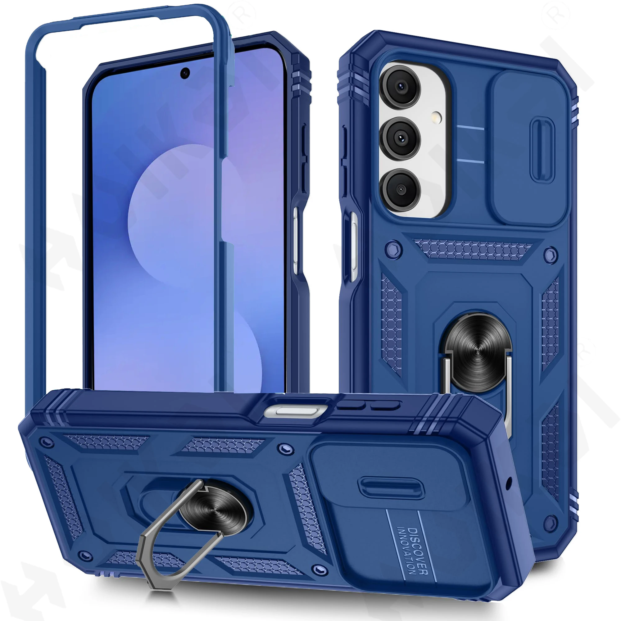 360° Rotating Ring Kickstand Military-Grade Protective Phone Case with Slide Camera Cover