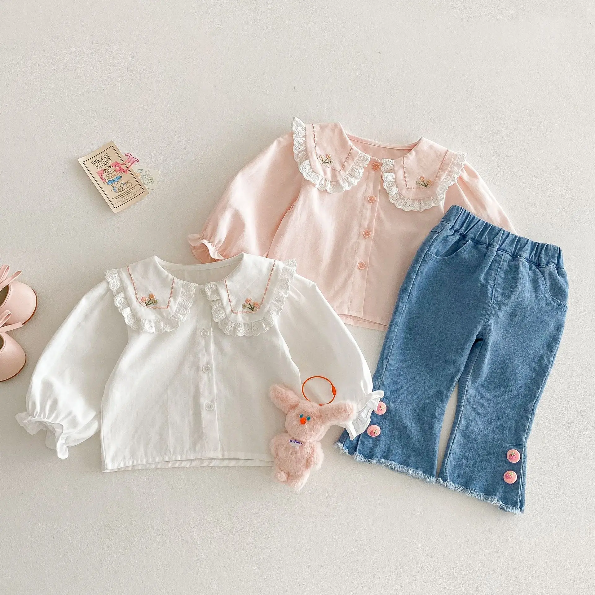 2025 Spring New Baby Girl Blouses Cotton Lace Floral Embroidery