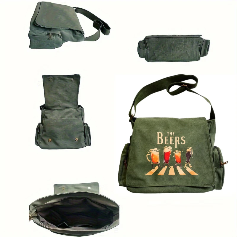 Men's Shoulder Bag Women's Crossbody Bag Canvas Messenger Bag Laptop Bag Beer Print Large Capacity