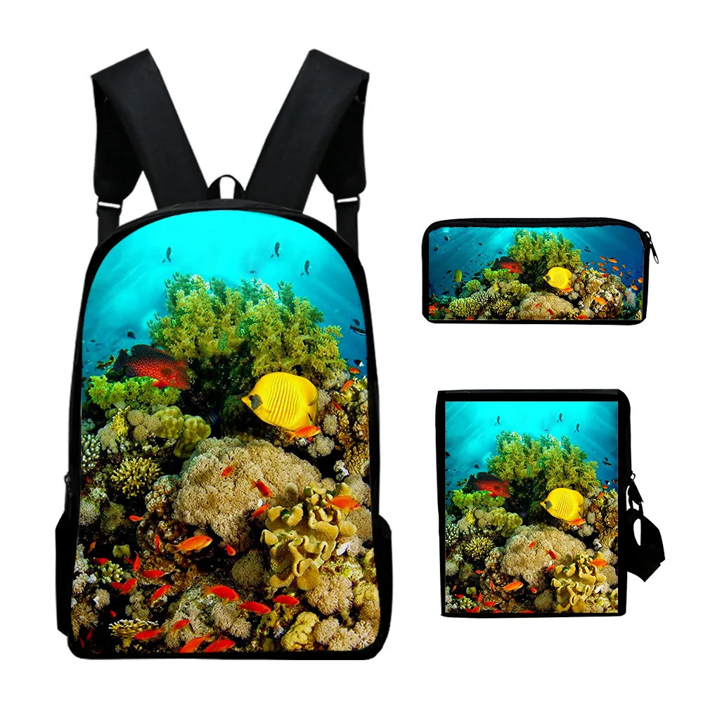 

Hip Hop Underwater World 3pcs/Set Backpack 3D Print Student Large Capacity Bag Travel Laptop Daypack Shoulder Bag Pencil Case