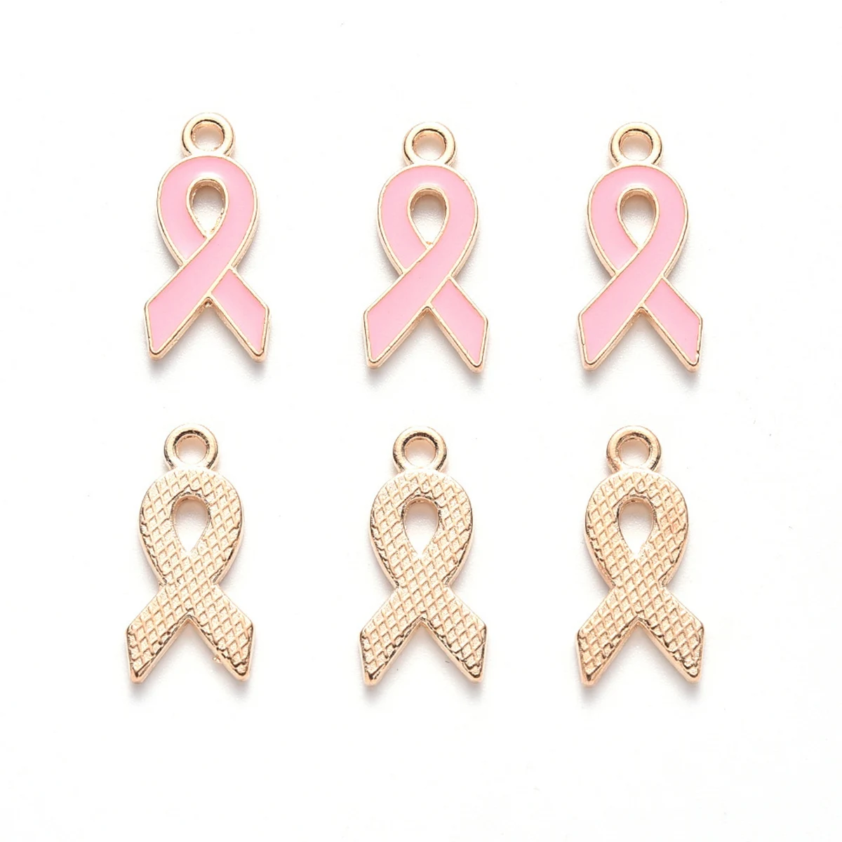 60 Pcs Breast Cancer Awareness Charm Ribbon Pendant Charm Jewelry DIY Accessories for Necklace Bracelet Making Crafts