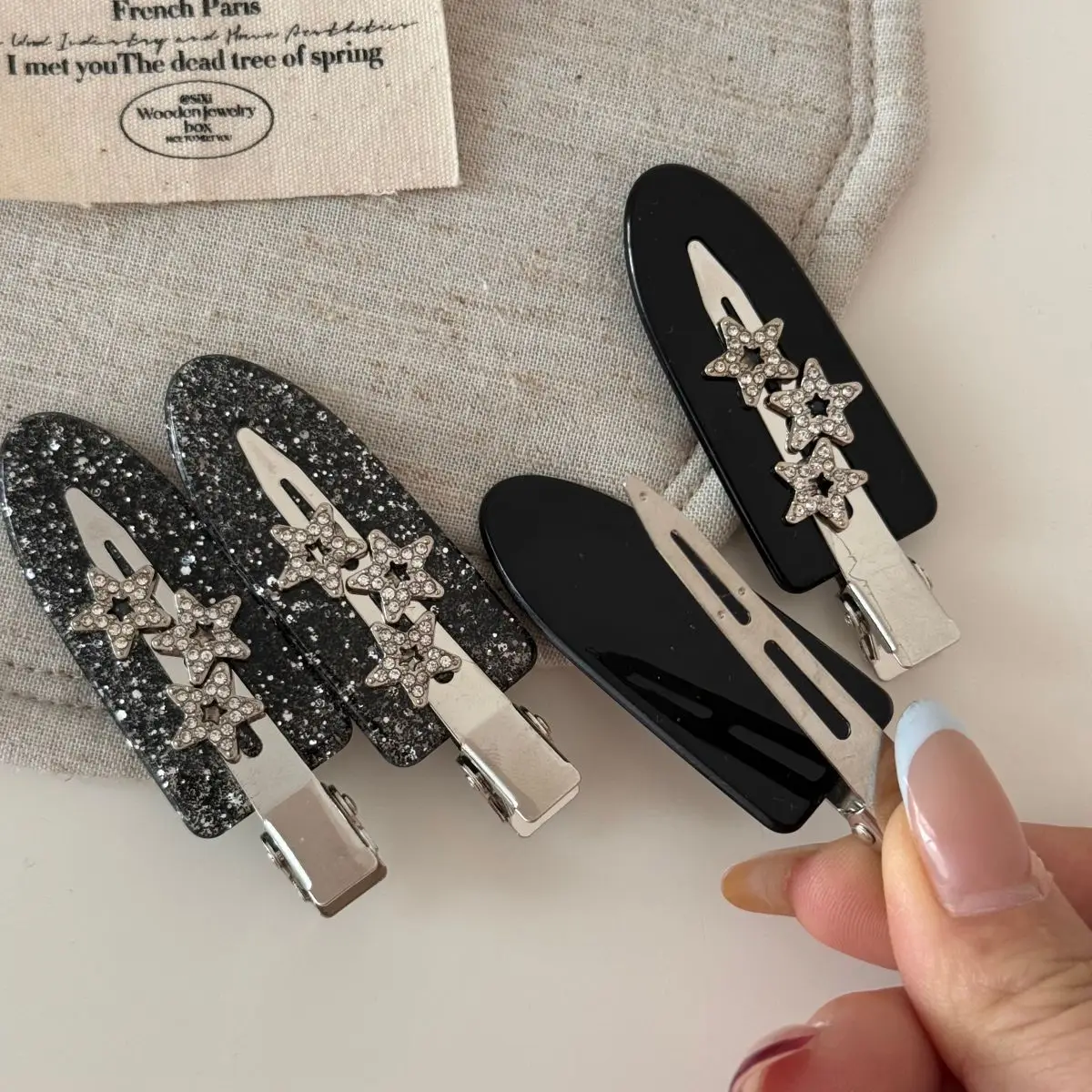 Flash diamond star barrettes seamless hair clip retro fashion bangs hairpin hair accessories acetic acid makeup