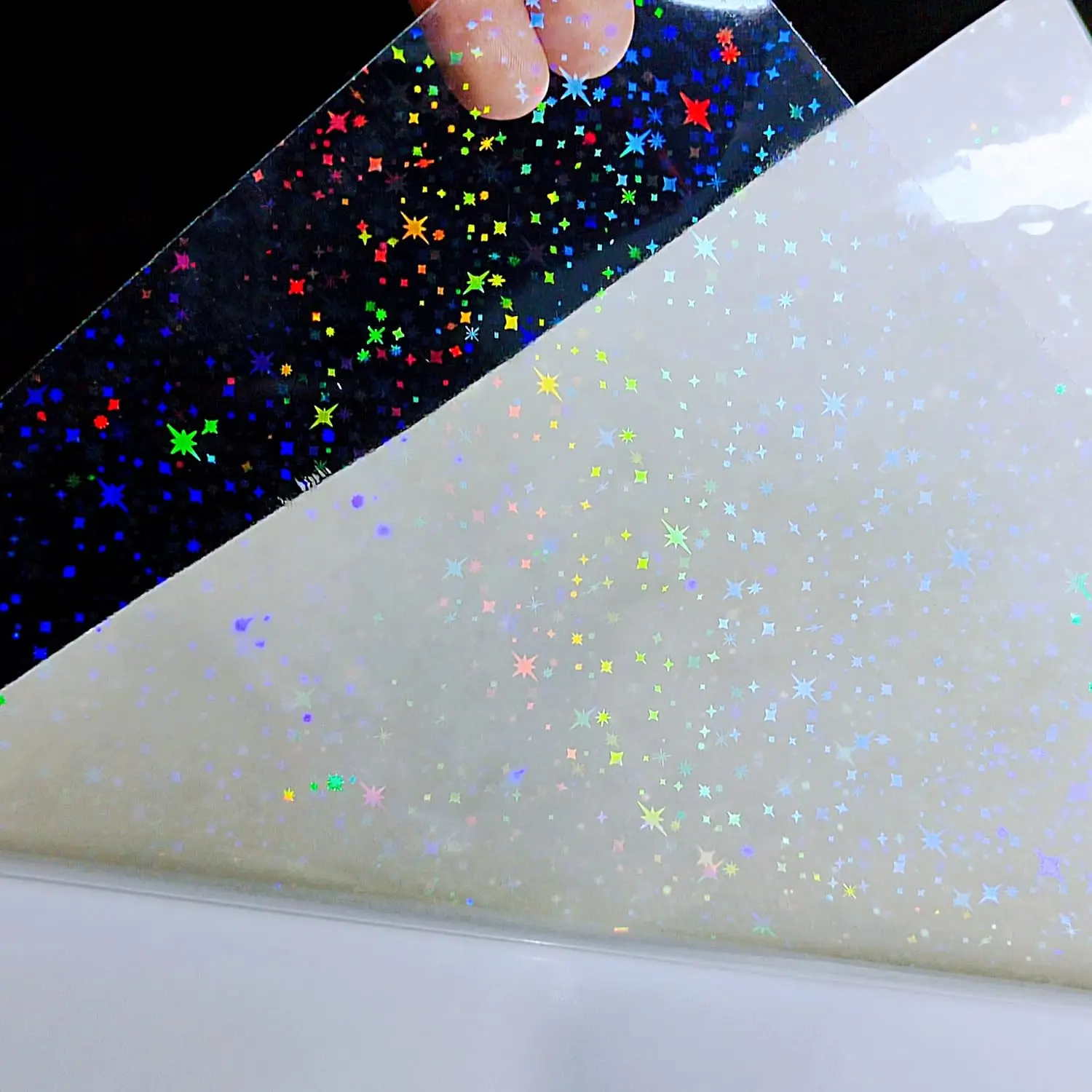 KRYON A4 20 매 별 패턴 크기: 8.3x11.7 인치 210x297mm 홀로그램 스티커 용지 반짝이 투명 콜드 라미네이팅 필름
