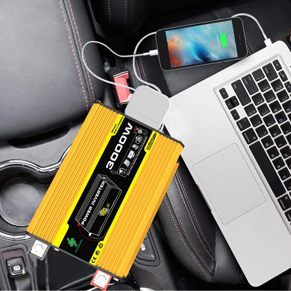  Car Power Inverter, 12V to 110V / 220V Converter, 3000W Power  Inverter Pure Sine, USB 2.1A Charging Ports, Charge Your Laptop Smart Phone  Tablet Consoles & More, Durable Aluminum Body 