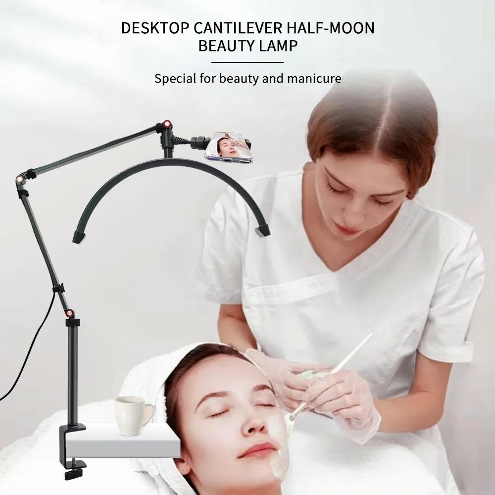 Desktop LED Video Light Half-moon Fill Light 3000K-6000K C-Clamp for Beauty Salon Makeup Live Streaming Bedside Night Lights