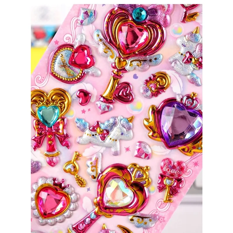 Kawaii Cute Girl Relief Diamond Heart Crystal 3D Stickers 1pcs Random Color DIY Hand Account Paster for Girl Sticker Phone Case 3d stickers
