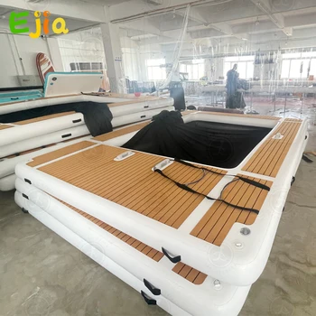 Inflatable Floating Swimming Pool Inflatable Dock Floating Platform 13x10ft Inflatable Sea Pool with Net for Yacht Boats Water 2