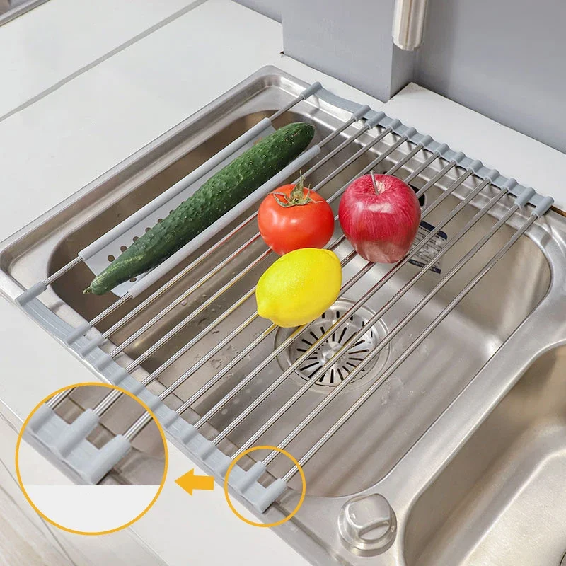 Kitchen Foldable Sink Plate Storage Bowl Holder Stainless Kitchen Dish Drying Rack Shelf Kitchen Accessories Dish Drainer Shelf