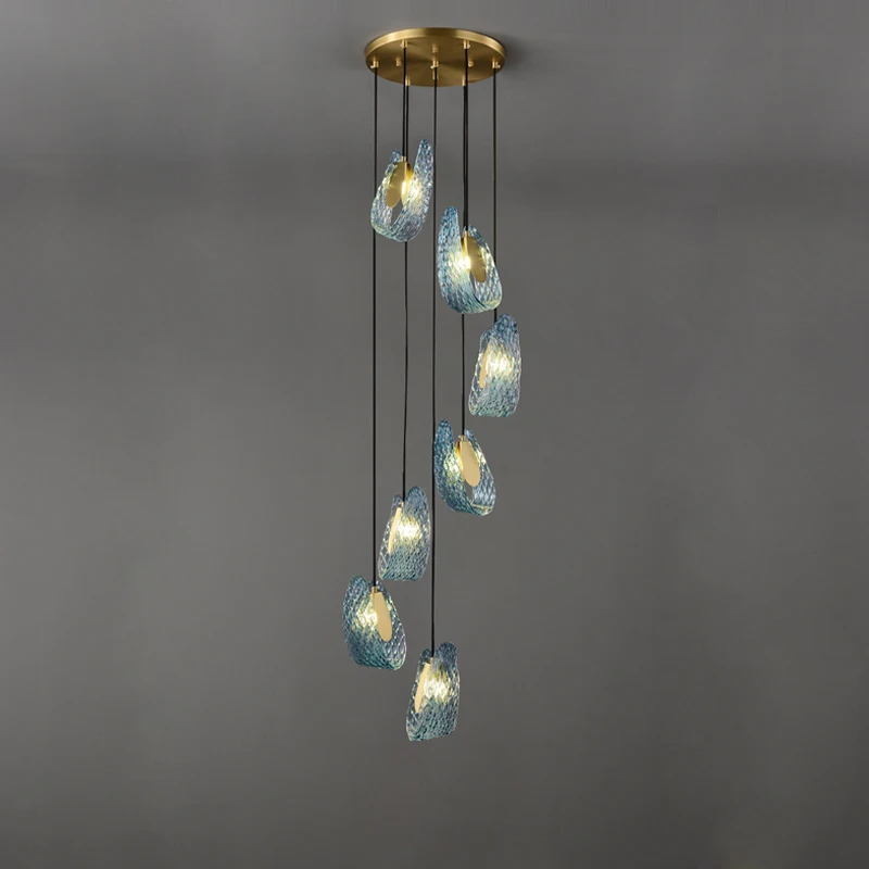 

LED Postmodern Copper Blue Beauty Hanging Lamps Lustre Pendant Light Suspension Luminaire Lampen For Staircase