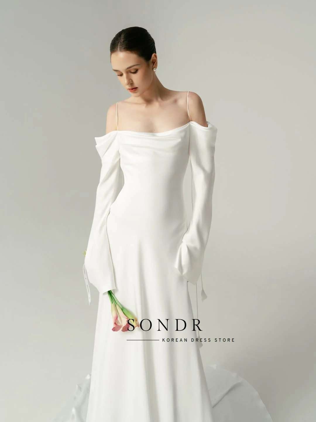 Sondr Customized Elegant Korean Wedding Dresses Spaghetti Strap Bridal Gown Korea Photo Shoot Dresses Off the Shoulder Gown