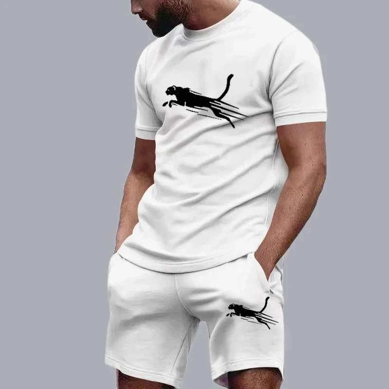 summer Hot selling T-shirt+shorts 2-piece set for men's casual fitness jogging sportswear, hip-hop breathable short sleeved set