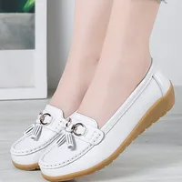 Genuine Leather Women Flats Fashion Casual Women Shoe Moccasins Shoes Woman Slip On Flat Shoes Black Ladies Shoes Plus Size