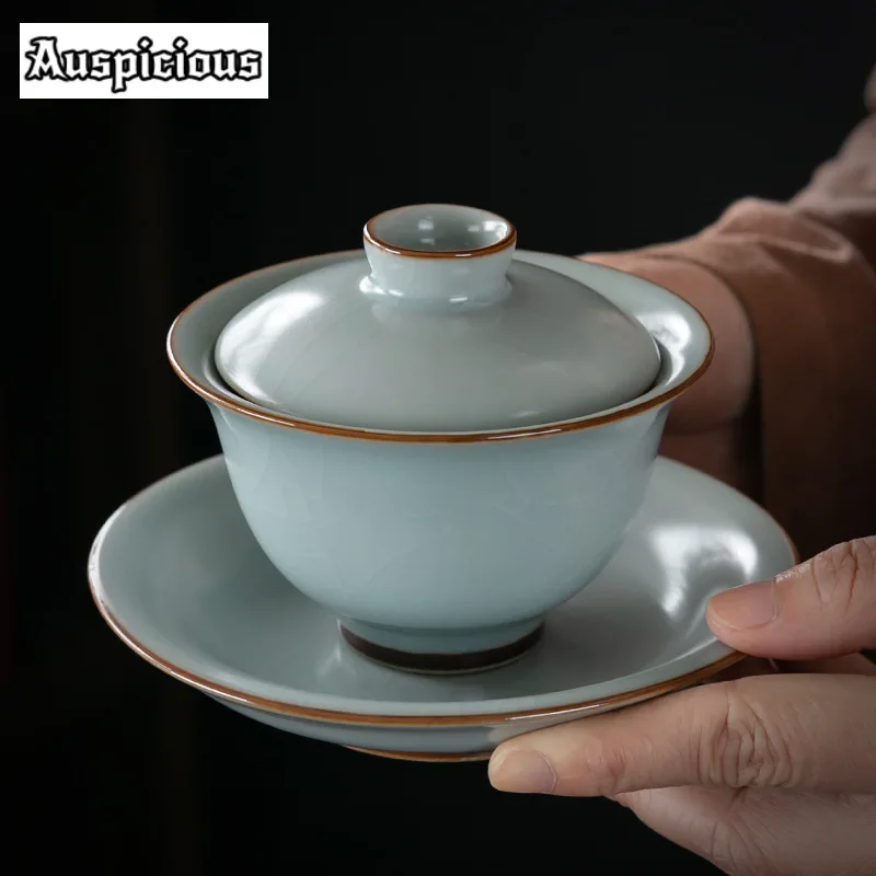 180ml Azure Ru Kiln Porcelain Gaiwan Aesthetic Opening Tea Lid Set Tea Tureen Household Maker Cover Bowl Teaset Supplie Gift