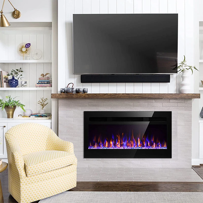 New 3D Electric Fireplaces Home Heater Indoor Stoves Recessed Wall Mounted Decor Flame Electric Fireplaces 31"36"43"50"60"72"
