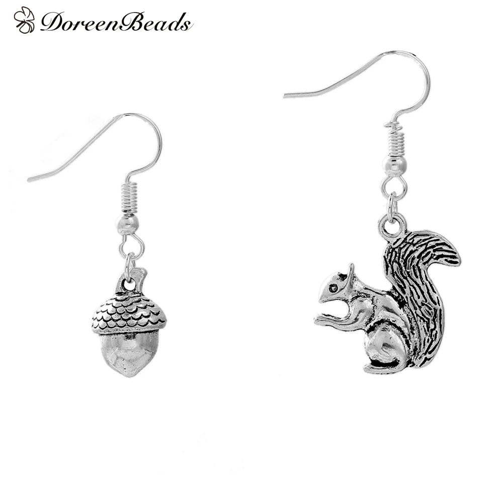 

DoreenBeads ручной работы ассиметричные серьги серебряный цвет желудь Белка Животные серьги для женщин ювелирные изделия для вечеринки 40 мм x 20 мм, 1 пара