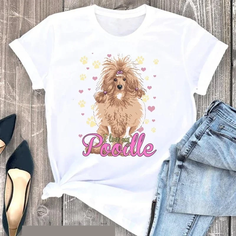 Niedliches Rosa Pudel Tierdruck Weißes T-Shirt Damen Hundeliebhaberin Shirt Muttertag Geschenk Sommer 2026 Lässige Vintage Damenkleidung – Detail 15