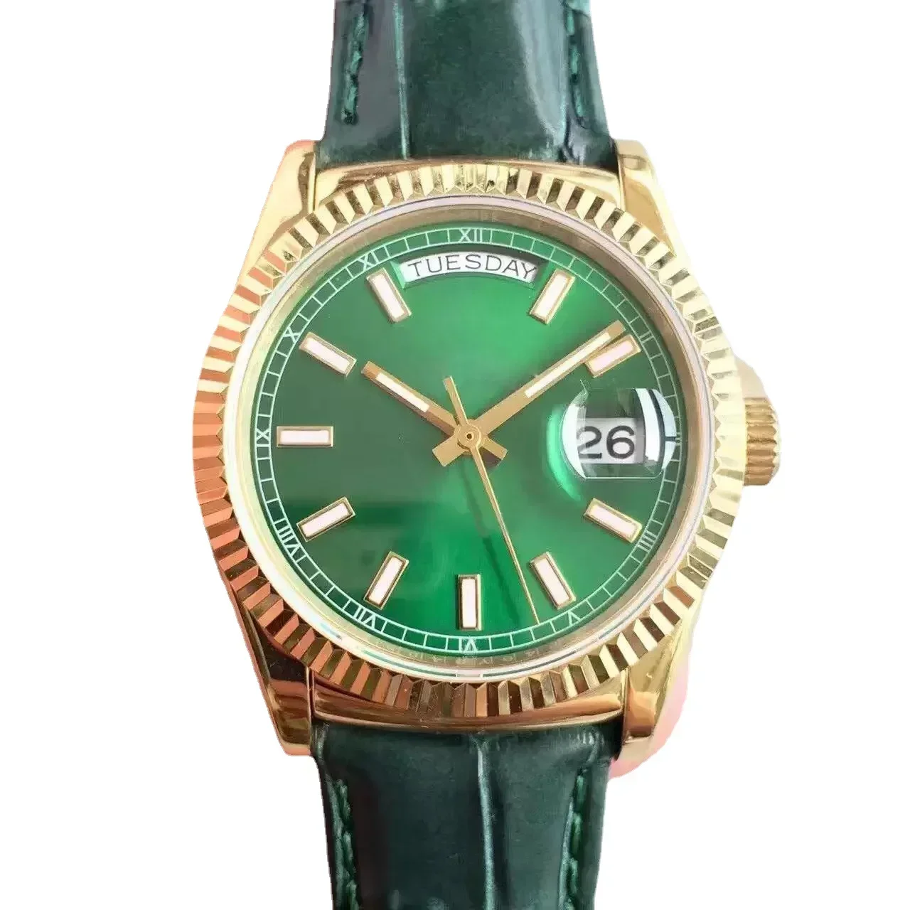 

Роскошные новые мужские часы автоматические механические коричневые Зеленые кожаные модные часы