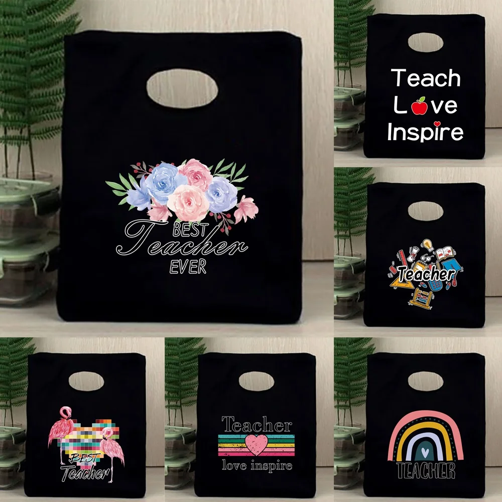 

Women Bag for Lunch Diner Thermal Bento Pouch Office School Insulated Cooler Lunchbox Canvas Tote Teacher Pattern Food Organizer