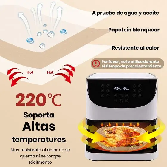 Papel Para Freidora de Aire, BISNIE 100 Piezas, Cuadrado, Papel de  Pergamino Antiadherente Desechable sin perforar para Hornear Asar y  Microondas Sartén(20cm) : : Hogar y cocina