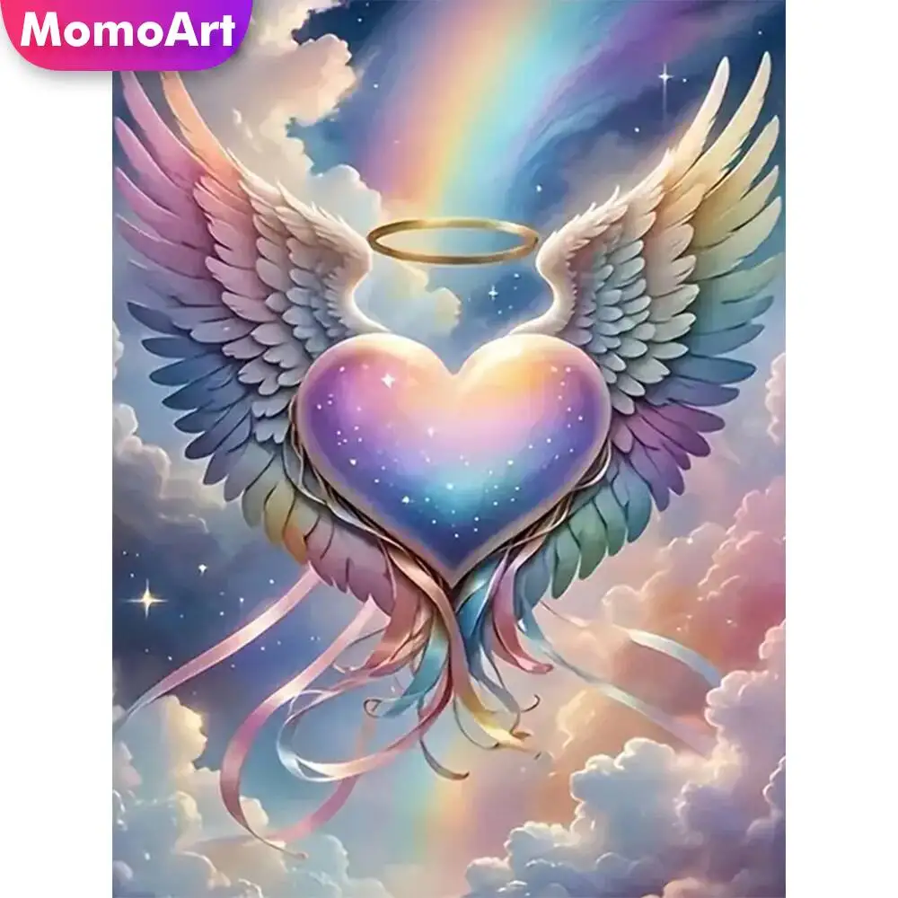 Momoart Love Heart Diamond Painting Wing Landscape DIY Picture Rhinestones Angel Diamond Mosaic Cloud Handicraft diamond painting