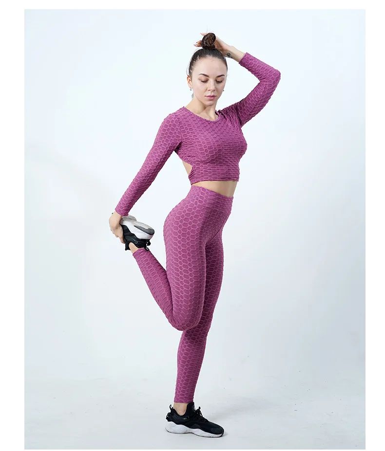 Jacquard Foam Cloth Sportswear Woman 2 Piece Yoga Gym Sets Women