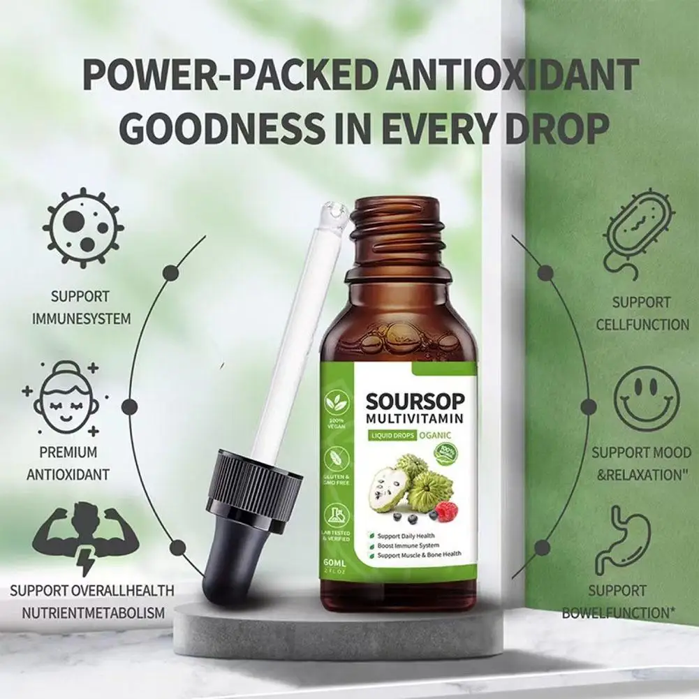 60ml Soursop Multivitamin Liquid Drops Dietary Supplement Support Muscle&Bone Daily Health Boost Immune System