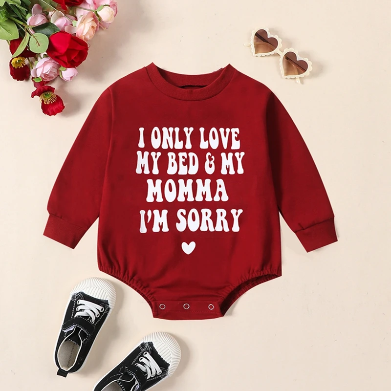 

Baby Girl Boy Valentines Day Clothes Fuzzy Letter Embroidery Romper Long Sleeve Bodysuit Spring Clothes