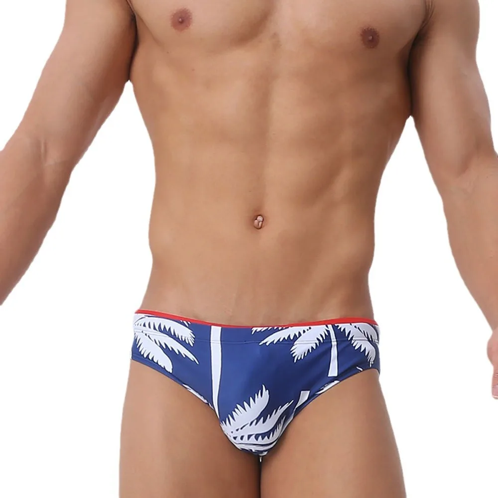Men's Speedos with Cup Style Coconut Tree Print Beach Vacation Style Sexy Triangle Swim trunks include cups