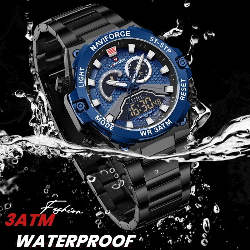 NAVIFORCE Luxury Dual Display Digital Casual Sport Chronograph Clock Quartz Wristwatch Male Waterproof Watches Watch For Men