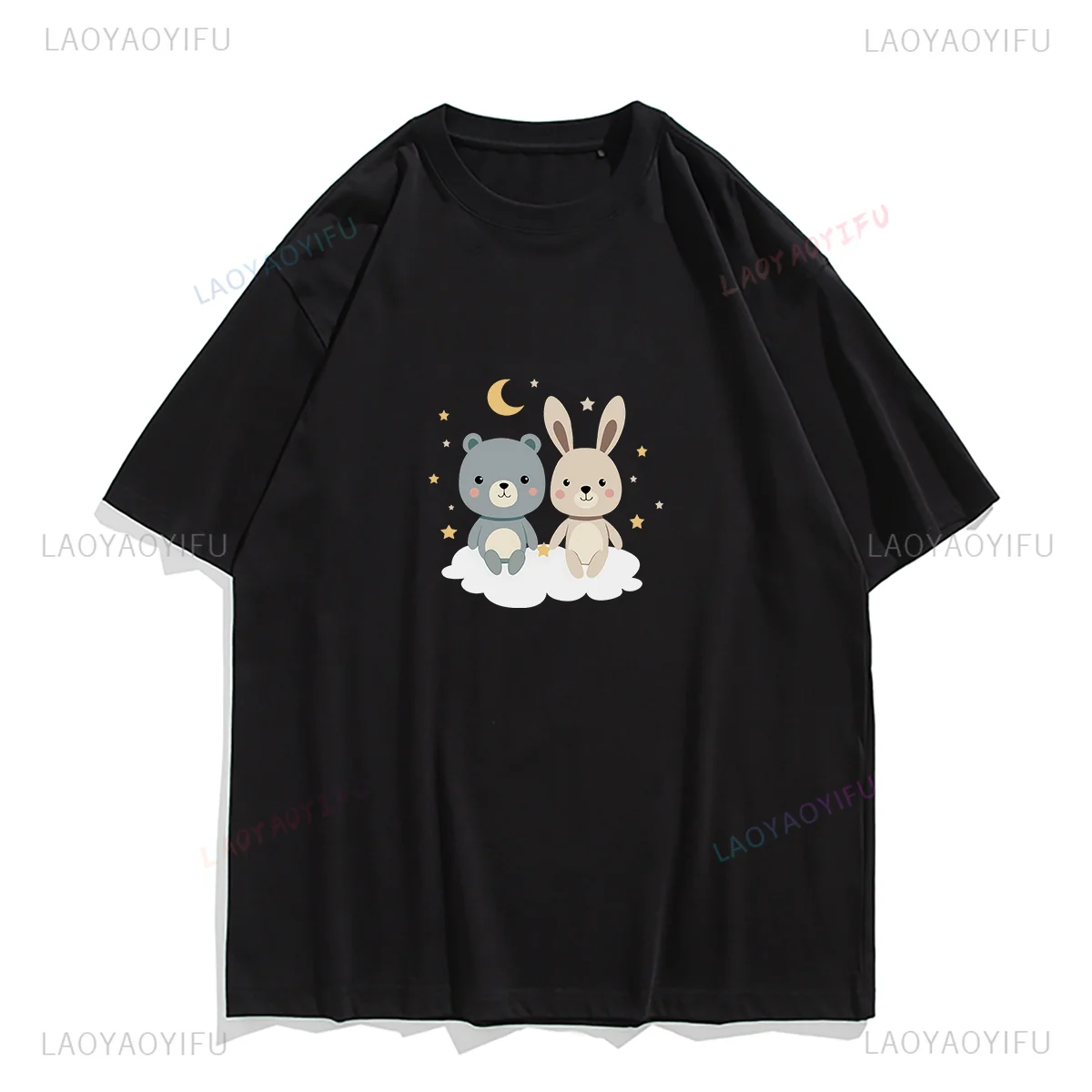 

Женская одежда, топы с мультяшным принтом «Заяц и Медведь», летние футболки с коротким рукавом и круглым вырезом, смешные футболки с графическим принтом в виде животных, хлопковая футболка унисекс