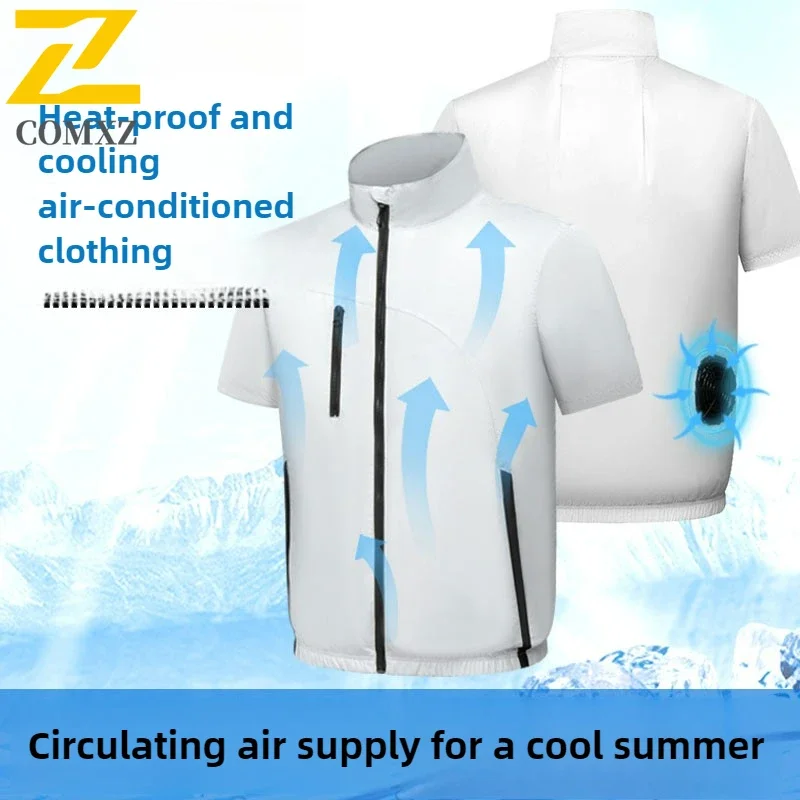 Mens Womens Summer Cooling Vest with Fan Lightweight Breathable Work Jacket Outdoor Construction Safety Air Conditioner Clothing