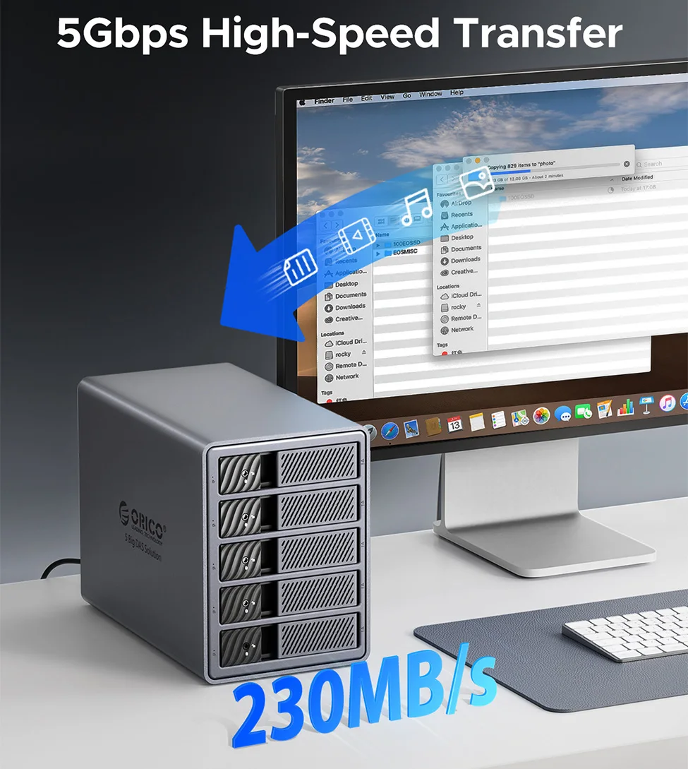 ORICO 하드 드라이브 도킹 스테이션 7 RAID 2.5/3.5SATA HDD SSD 인클로저 150W USB 3.0 5Gbps DAS 알루미늄 쿨링 팬 (PC/노트북용)