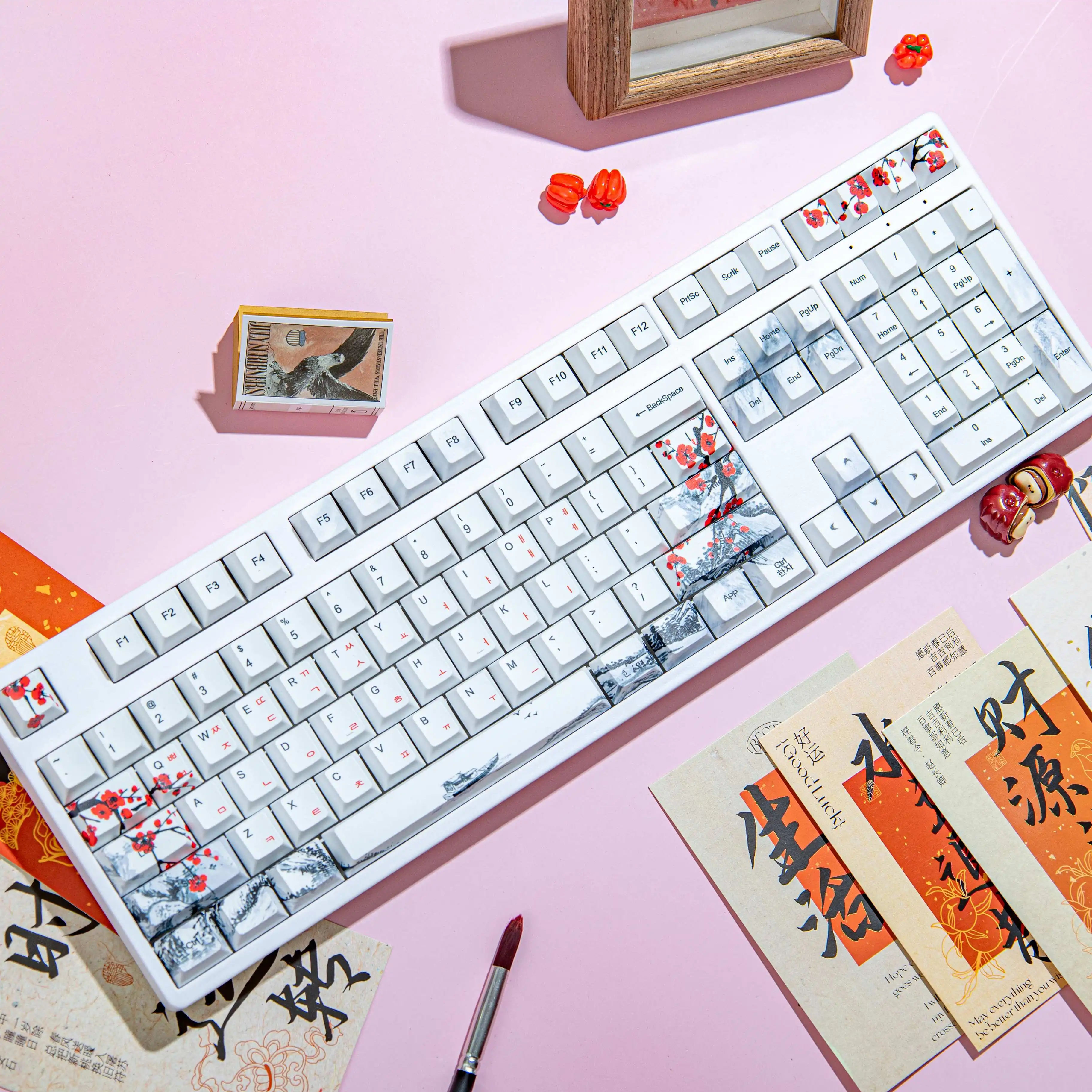 매화꽃 AZERTY 키캡 이탈리아어 스페인어 노르딕 한국어 키캡 QWERTZ PBT 체리 프로파일 ISO 레이아웃 MX 기계식 키보드용