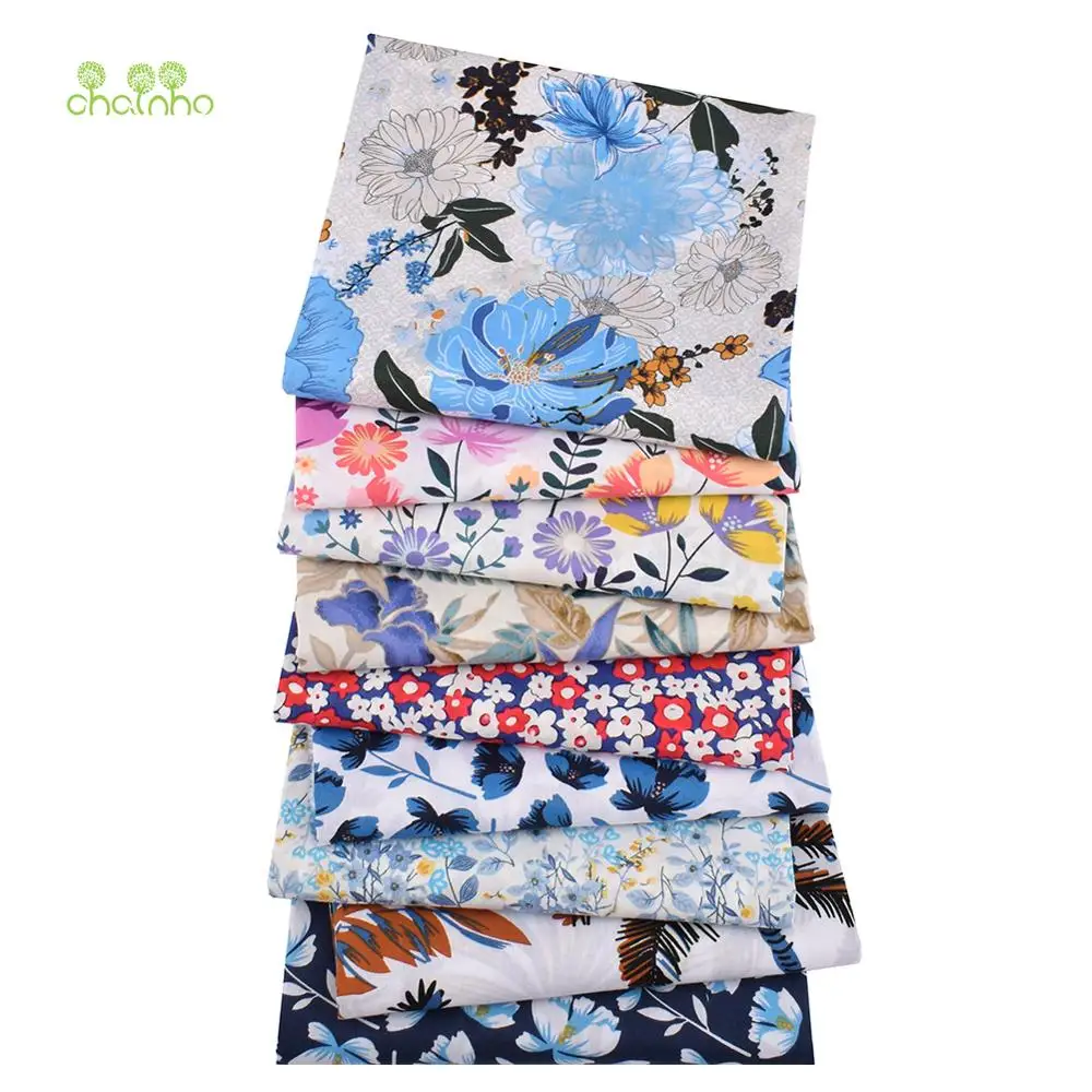 Chainho,Printed Plain Weave Poplin Cotton Fabric,DIY Quilting Sewing Material,Patchwork Cloth,Floral Series,3 Sizes,15PC5,Big