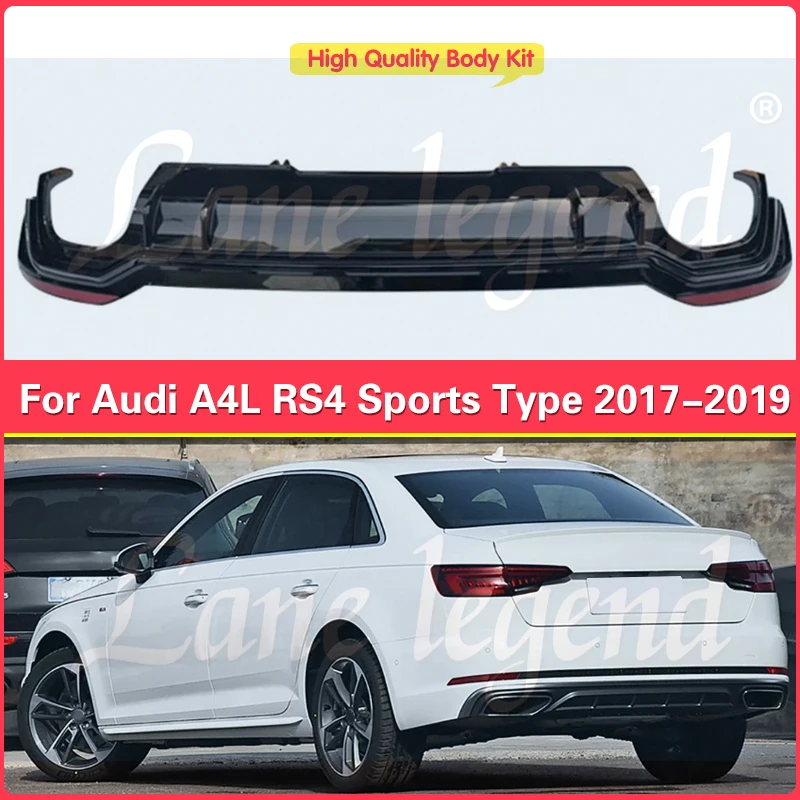 

Для Audi A4L A4 Sports Тип RS4 2017 2018 2019 глянцевый черный диффузор комплект корпуса задний спойлер бампер диффузор сплиттер