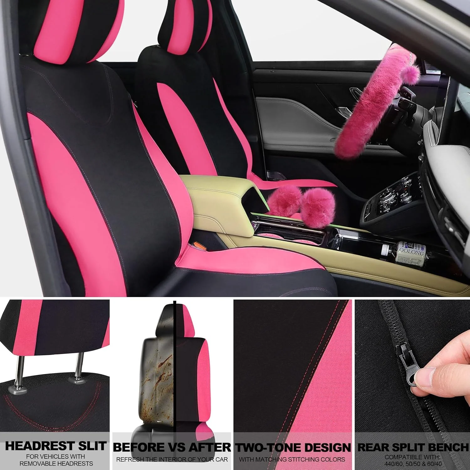 47-Piece Universal Fluffy Car Seat Cover Full Set with Steering Wheel & Seat Belt Covers – Complete Car Interior Accessory Kit 2