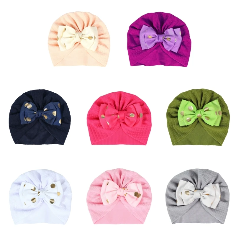 L5YF Bowknot Beanie Hat for Baby Muslin Turban Hat Warm Headwear Newborn Photo Props