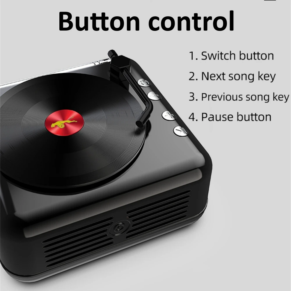 Bluetooth Speaker Retro Vinyl Wireless Speakers Turntable Record Player 3D Stereo HIFI Bass Bluetooth Speaker With FM Radio TF Card Slot U Disk