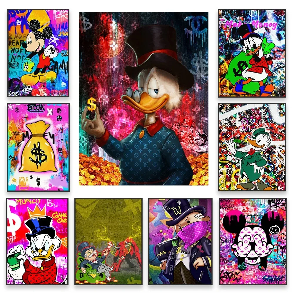 Cartoon Graffiti Wall Art Disney Mickey Mouse Poster Donald Duck Prints  Office Success Motivational Wall Art Canvas Painting - AliExpress
