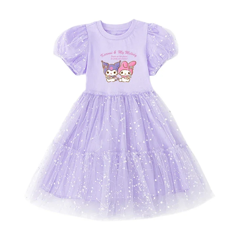 

Sanrios Cinnamoroll Kuromi My Melody Cartoon Cute Children Clothing Dresses Girl Party Princess Dress Kids Summer Gauze Skirt